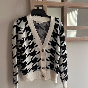 LOFT Black and Cream Houndstooth Cardigan